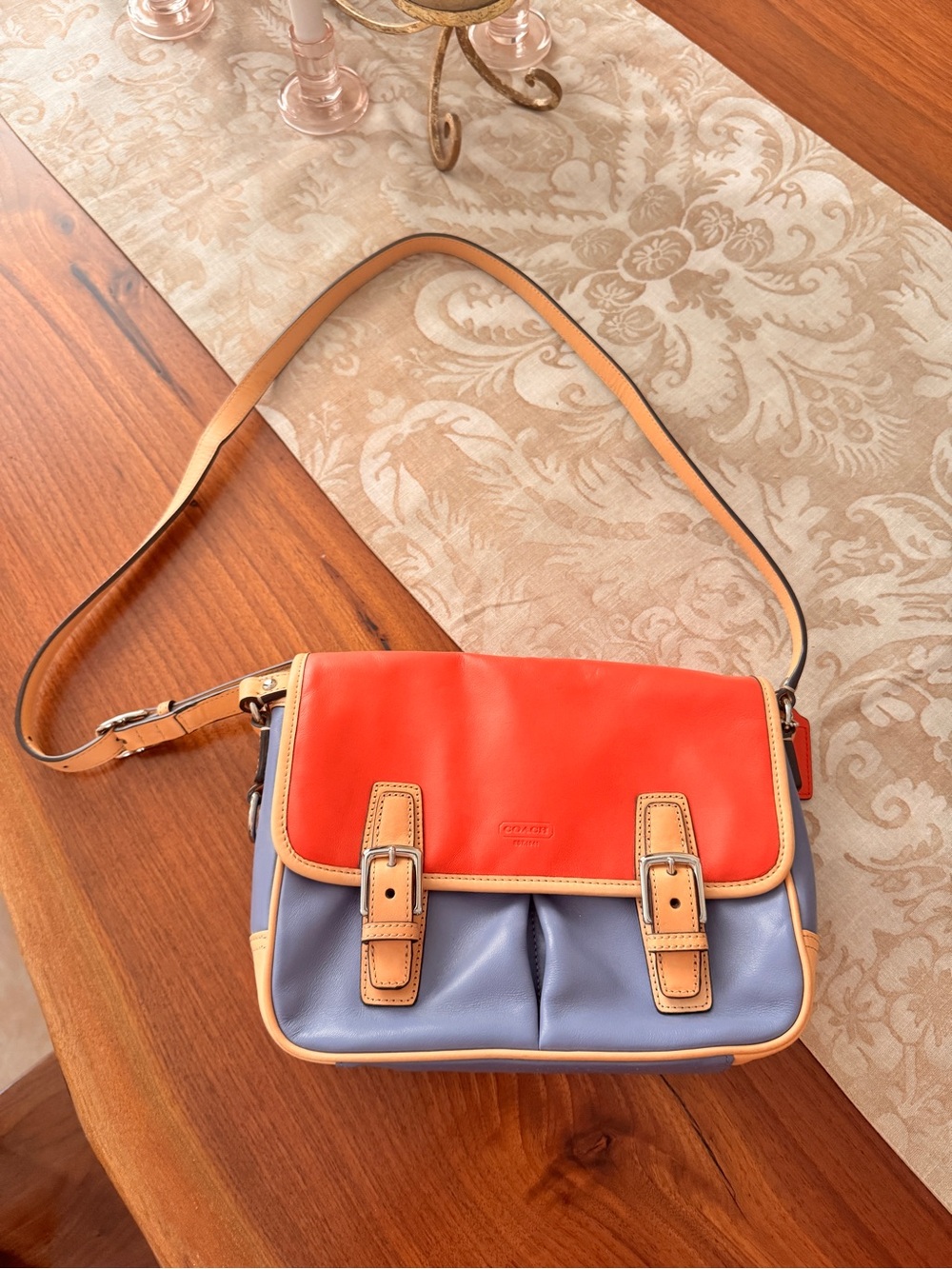 Coach Park Colorblock Leather Crossbody with Tan Trim f23383.